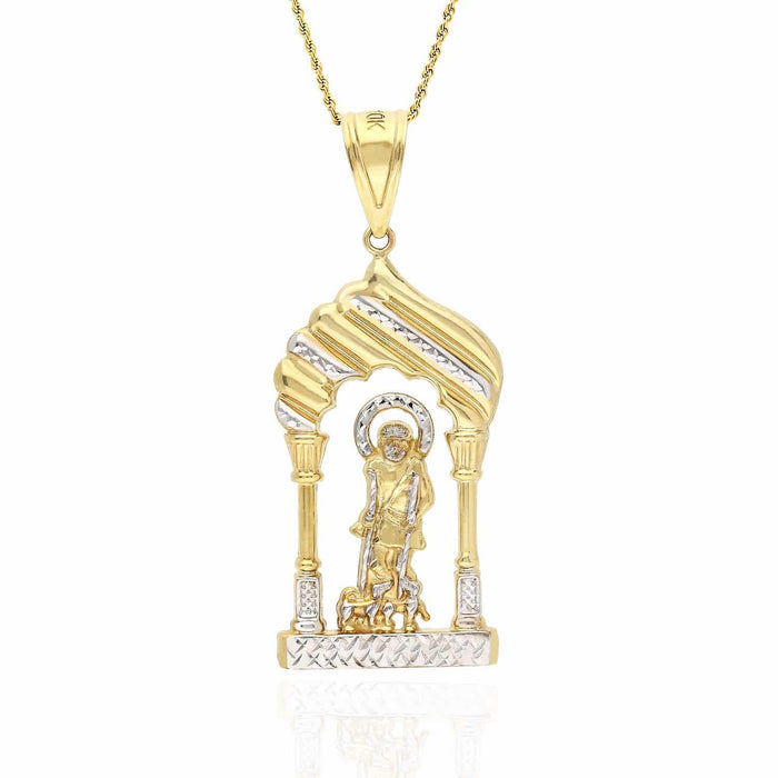 10K Yellow Gold Diamond-Cut Religious Saint Lazarus Pendant 2.5"-3.3"