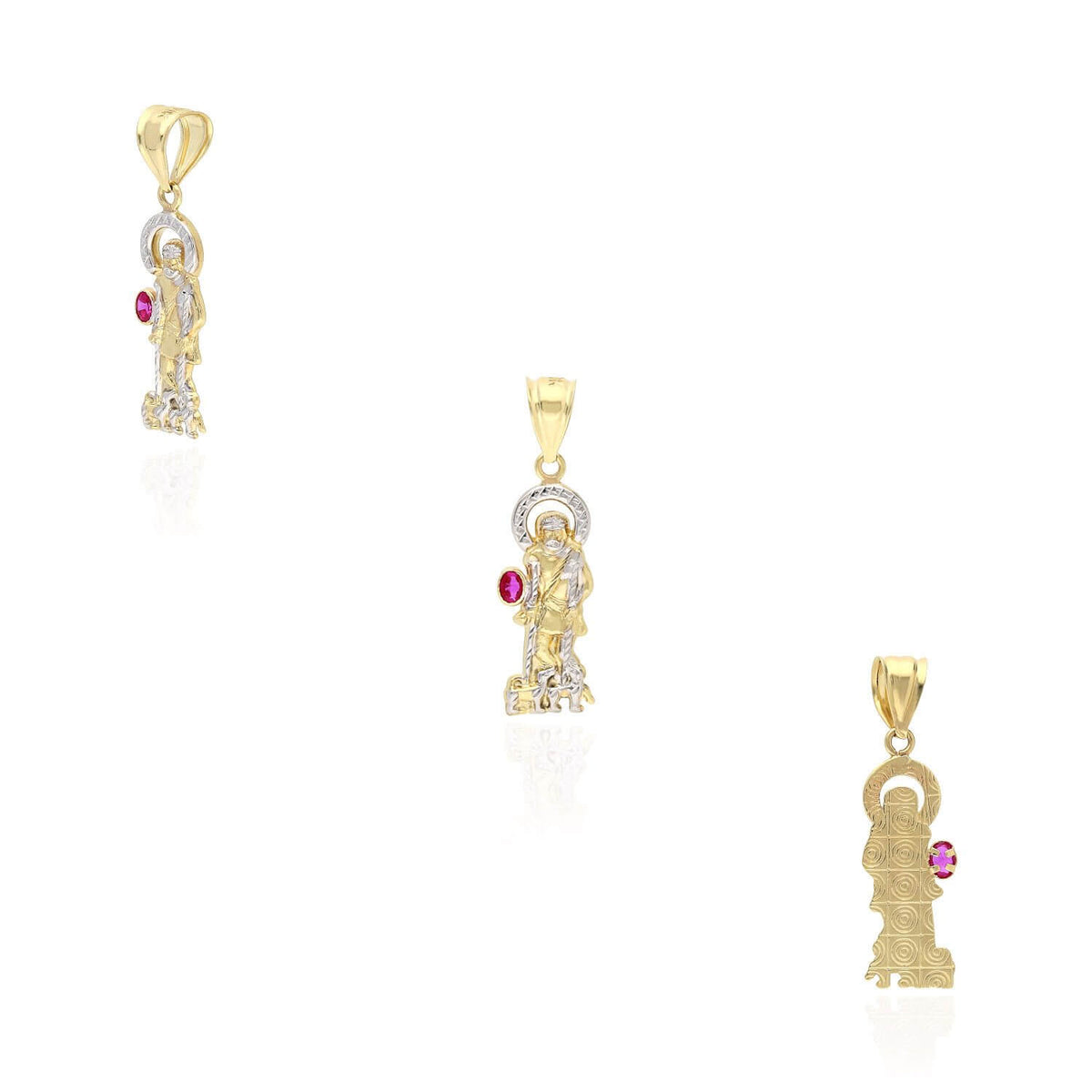10K Gold Yellow & White Diamond-Cut Ruby Religious Saint Lazarus Pendant 1.57"