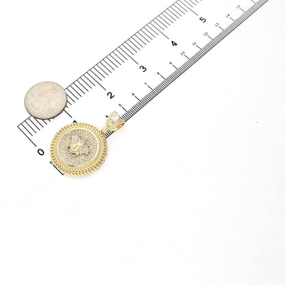 10K Yellow Gold CZ Medusa Miami Bezel Medallion Pendant 1.73"