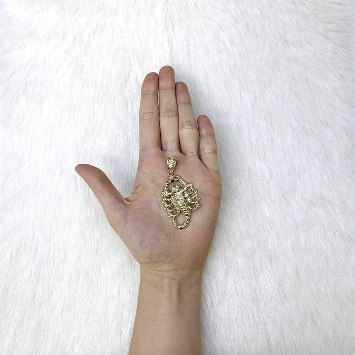 10K Yellow Gold Ruby Diamond-Cut Scorpion Zodiac Pendant 2.4"