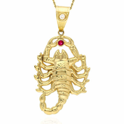 10K Yellow Gold Ruby Diamond-Cut Scorpion Zodiac Pendant 2.4"