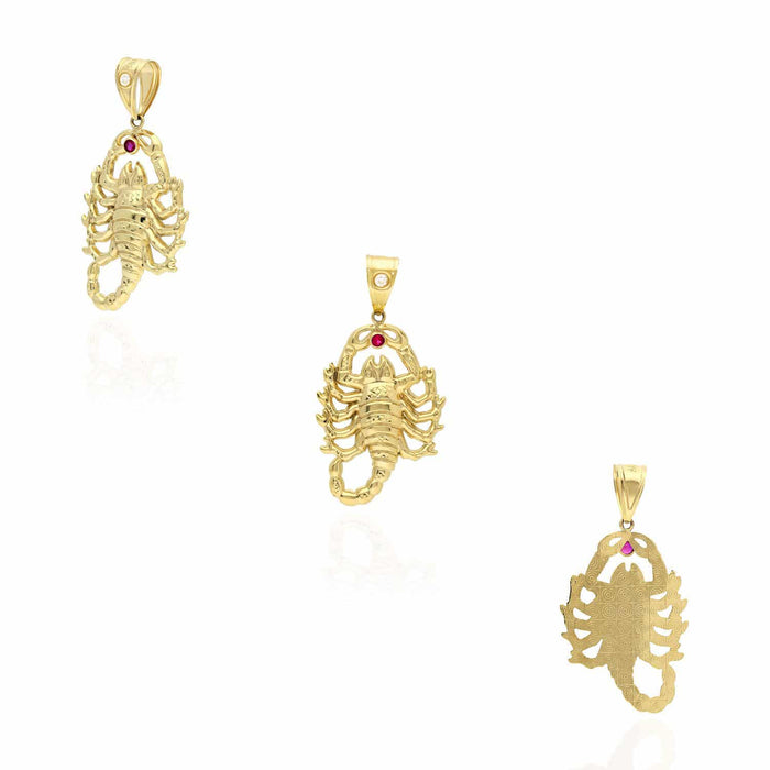 10K Yellow Gold Ruby Diamond-Cut Scorpion Zodiac Pendant 2.4"