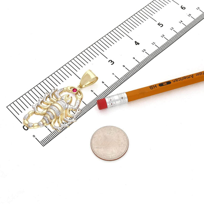 10K Yellow White Gold Two-Tone Diamond-Cut Ruby Scorpio Zodiac Pendant