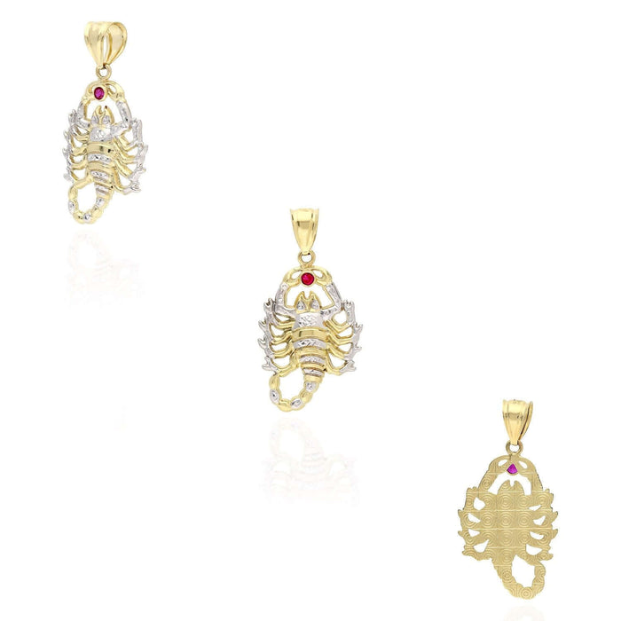10K Yellow White Gold Two-Tone Diamond-Cut Ruby Scorpio Zodiac Pendant