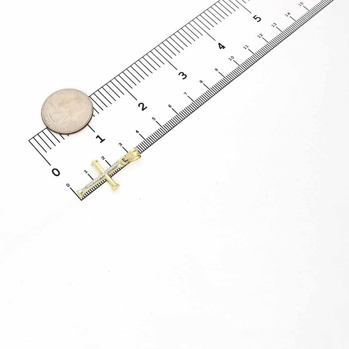 10K Yellow White Gold Two-Tone Diamond-Cut Cross Pendant 1.28"