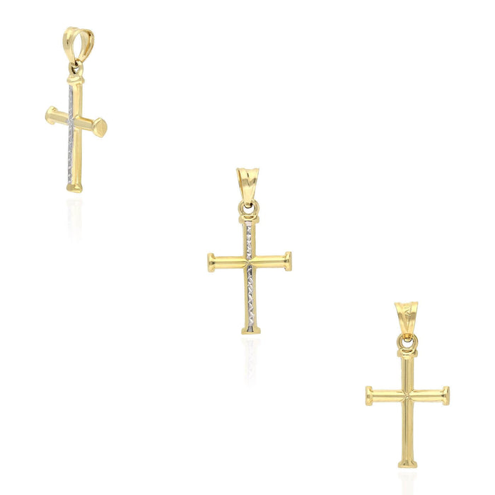 10K Yellow White Gold Two-Tone Diamond-Cut Cross Pendant 1.28"