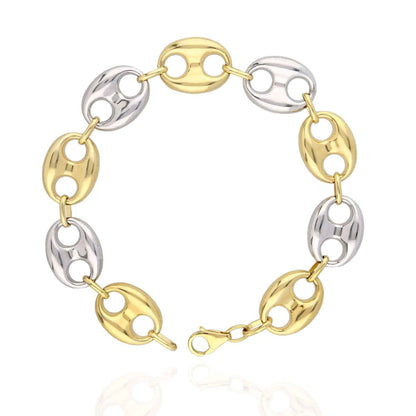 10K Yellow White Gold Two-Tone 15mm Puffed Anchor Mariner   Bracelet 9″