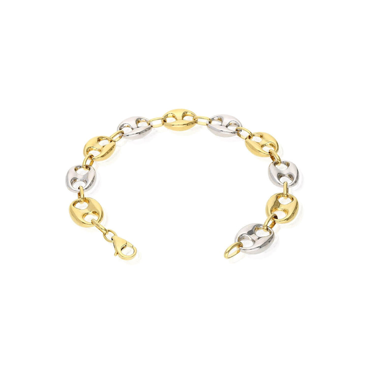 10K Yellow White Gold Two-Tone 12mm Puffed Anchor Mariner Bracelet (Hollow) 8.5"