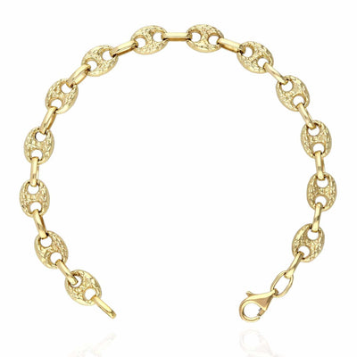 10K Yellow Gold 8mm Puffed Anchor Mariner Nugget Bracelet (Hollow) 8"