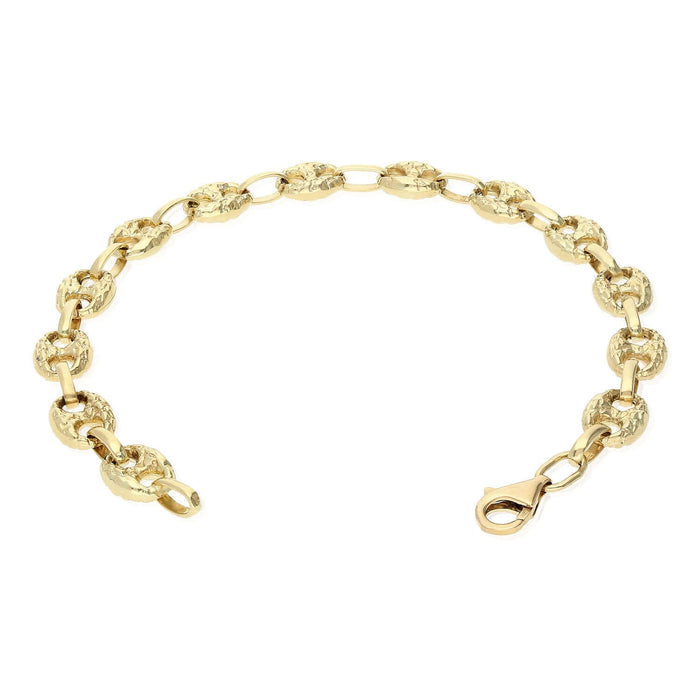 10K Yellow Gold 8mm Puffed Anchor Mariner Nugget Bracelet (Hollow) 8"