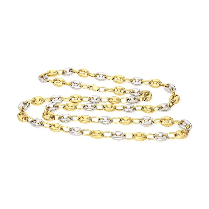 10K Yellow White Gold Two-Tone 7.5mm Puffed Anchor Mariner Chain (Hollow) 20"-28"
