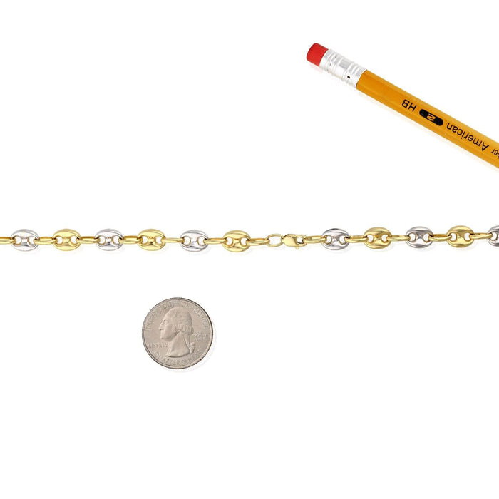 10K Yellow White Gold Two-Tone 7.5mm Puffed Anchor Mariner Chain (Hollow) 20"-28"