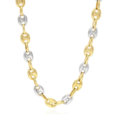 10K Yellow White Gold Two-Tone 7.5mm Puffed Anchor Mariner Chain (Hollow) 20"-28"