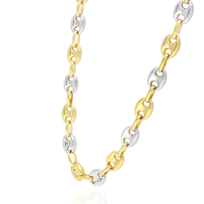 10K Yellow White Gold Two-Tone 7.5mm Puffed Anchor Mariner Chain (Hollow) 20"-28"