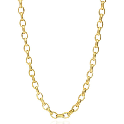 10K Yellow Gold 5mm Diamond-Cut Oval Rolo Chain (Solid Links) 20" 22" 24"