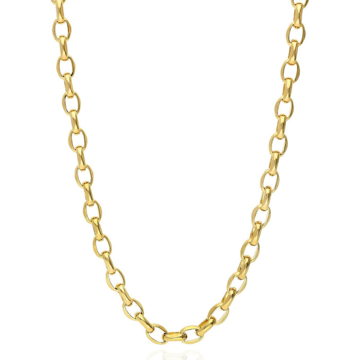 10K Yellow Gold 5mm Diamond-Cut Oval Rolo Chain (Solid Links) 20" 22" 24"