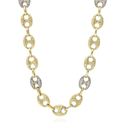 10K Yellow Gold CZ Puffed Mariner Anchor Nugget Chain (Hollow) 20"-24"