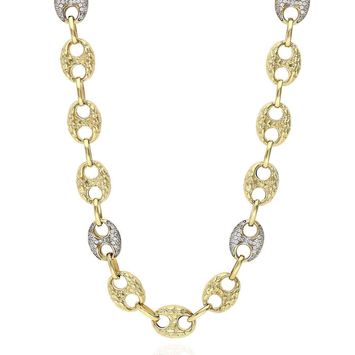10K Yellow Gold CZ Puffed Mariner Anchor Nugget Chain (Hollow) 20"-24"