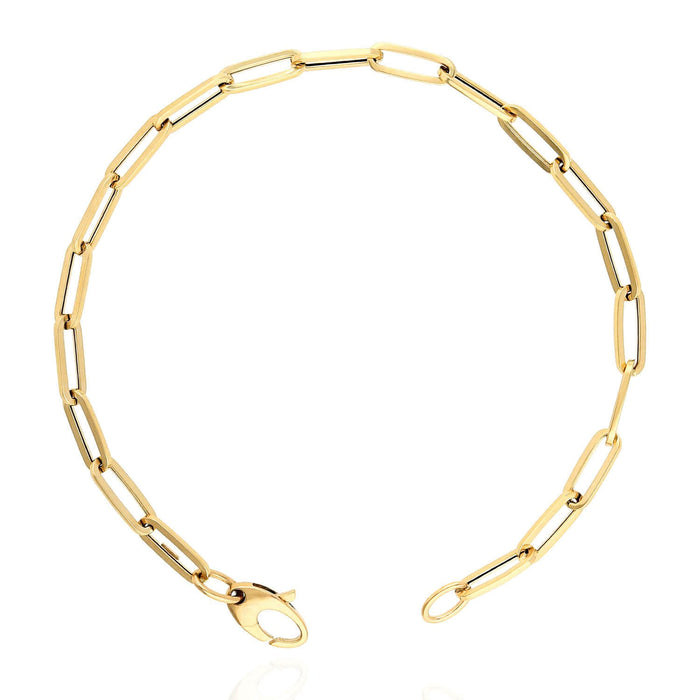 14K Yellow Gold 4mm Paperclip Elongated Bracelet (Hollow) 7" 8"