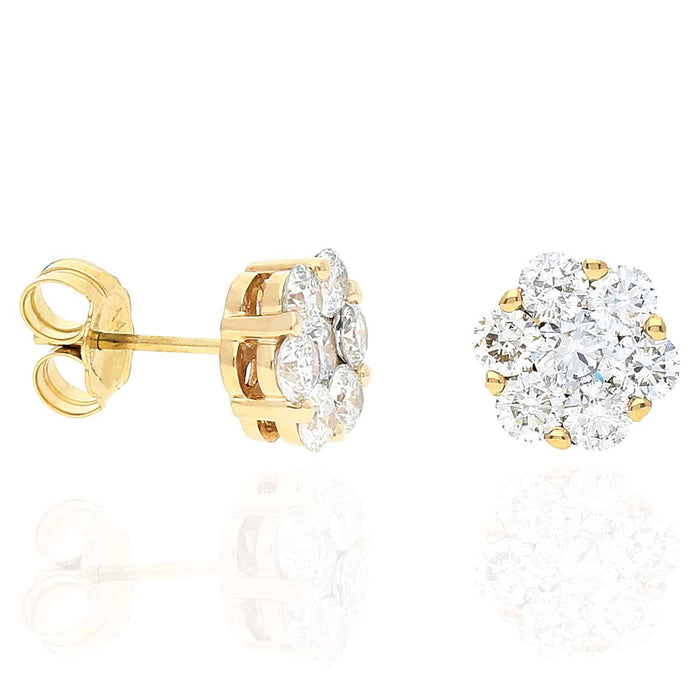 1.9 Ct Lab-Grown Diamond Cluster Flower Stud Earrings 14K Yellow White Rose Gold