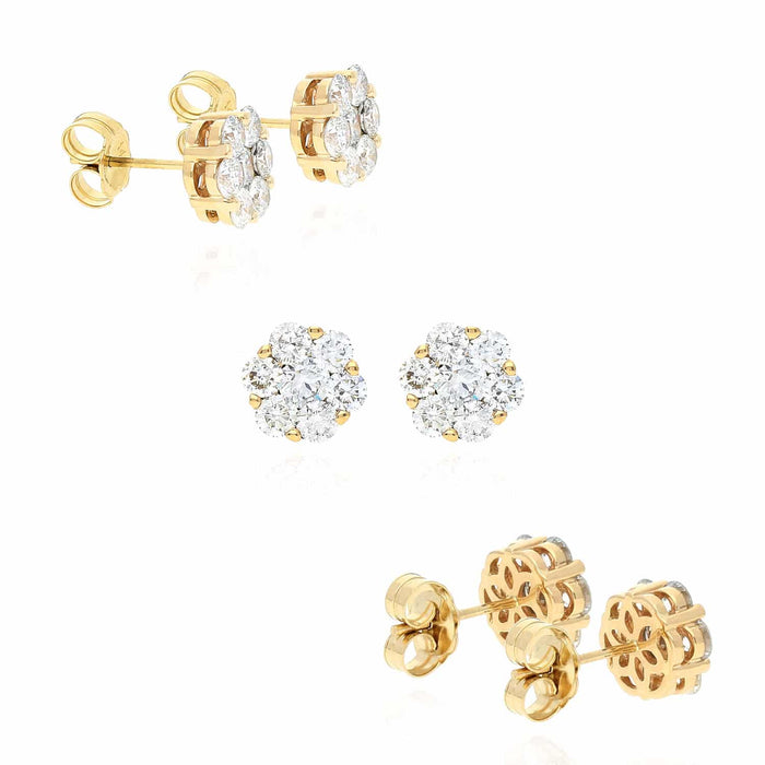1.9 Ct Lab-Grown Diamond Cluster Flower Stud Earrings 14K Yellow White Rose Gold
