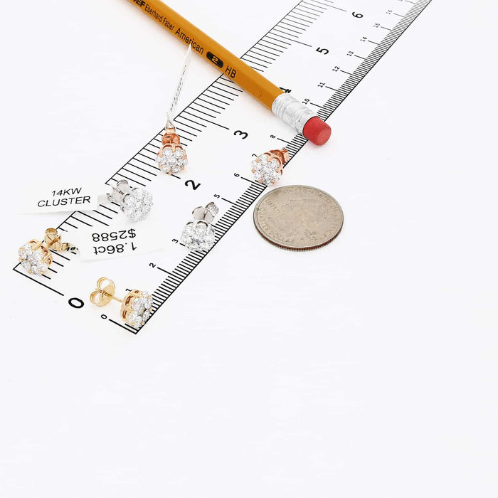 1.9 Ct Lab-Grown Diamond Cluster Flower Stud Earrings 14K Yellow White Rose Gold