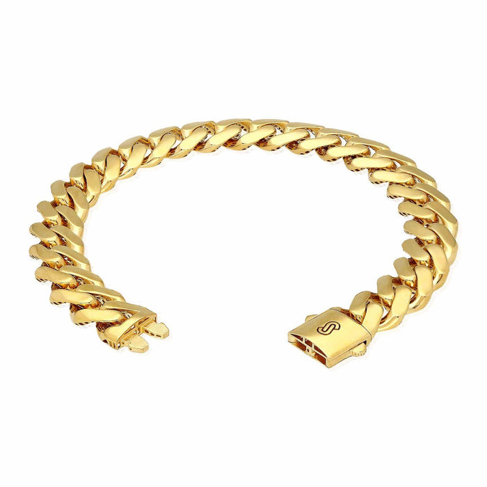 14K Yellow White Rose Gold 11.5mm Monaco Miami Box Clasp Bracelet (Hollow) 8.25"