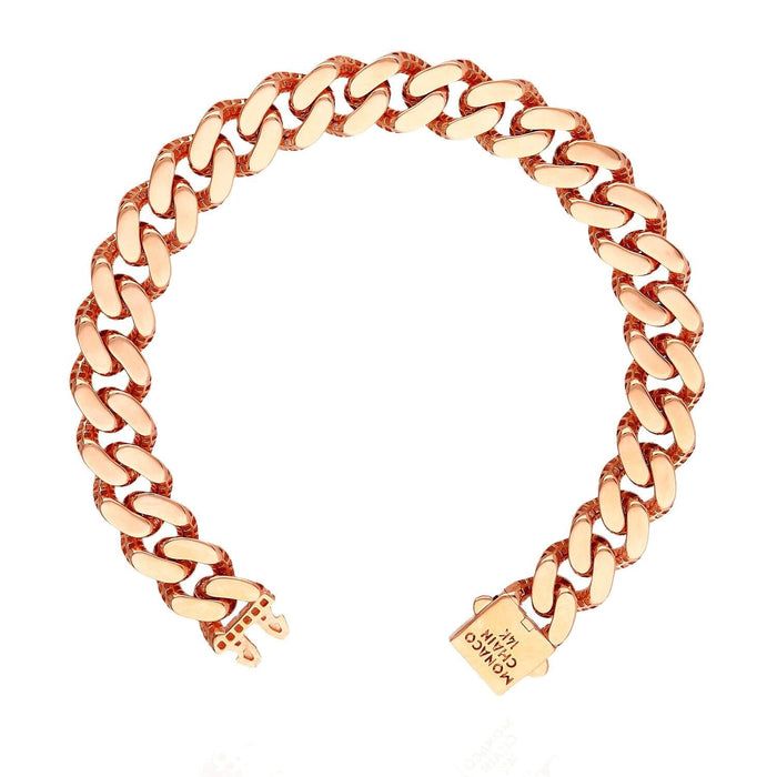 14K Yellow White Rose Gold 11.5mm Monaco Miami Box Clasp Bracelet (Hollow) 8.25"