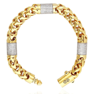 14K Yellow Gold 10mm Round Franco CZ Bullet Bracelet (Solid Links) 8.5"