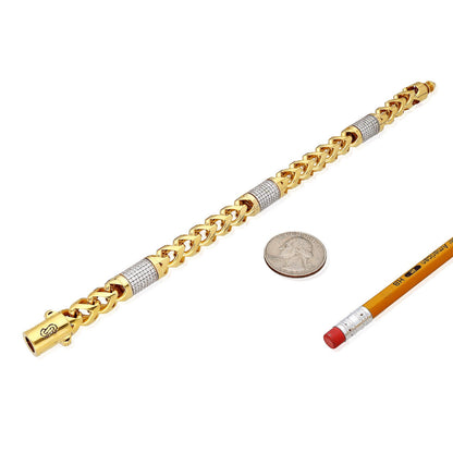 14K Yellow Gold 10mm Round Franco CZ Bullet Bracelet 8.5"
