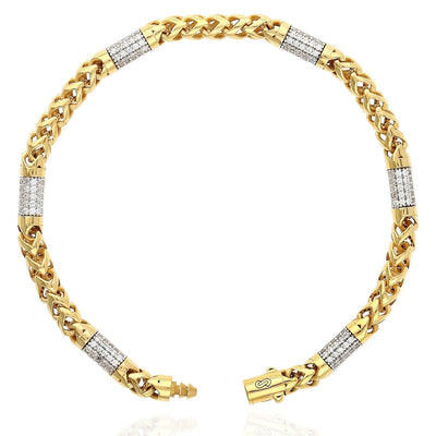 14K Yellow Gold 5mm Round Franco CZ Bullet Bracelet (Solid Links) 8.5"
