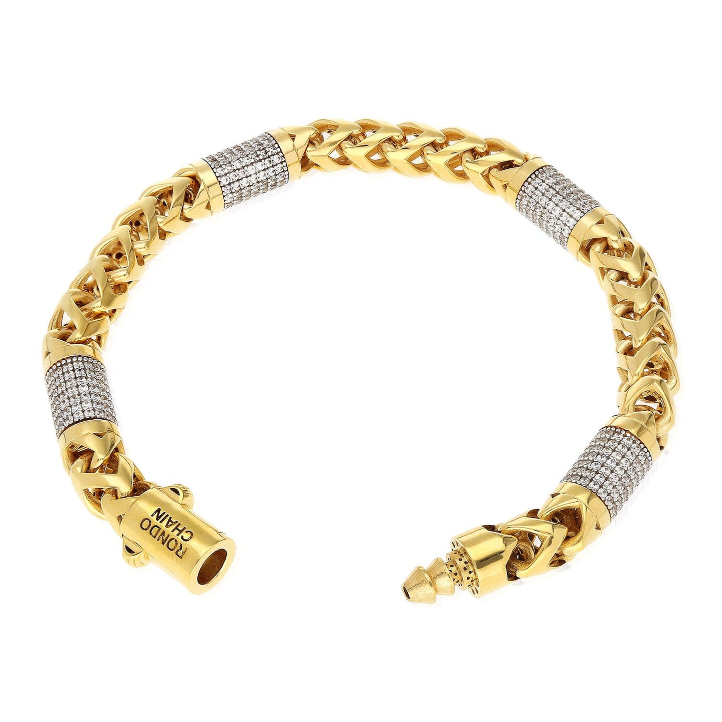 14K Yellow Gold 7.5mm Round Franco CZ Bullet Bracelet 8.5″