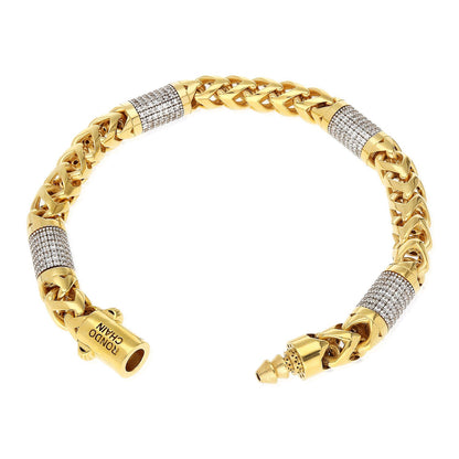 14K Yellow Gold 7.5mm Round Franco CZ Bullet Bracelet 8.5″