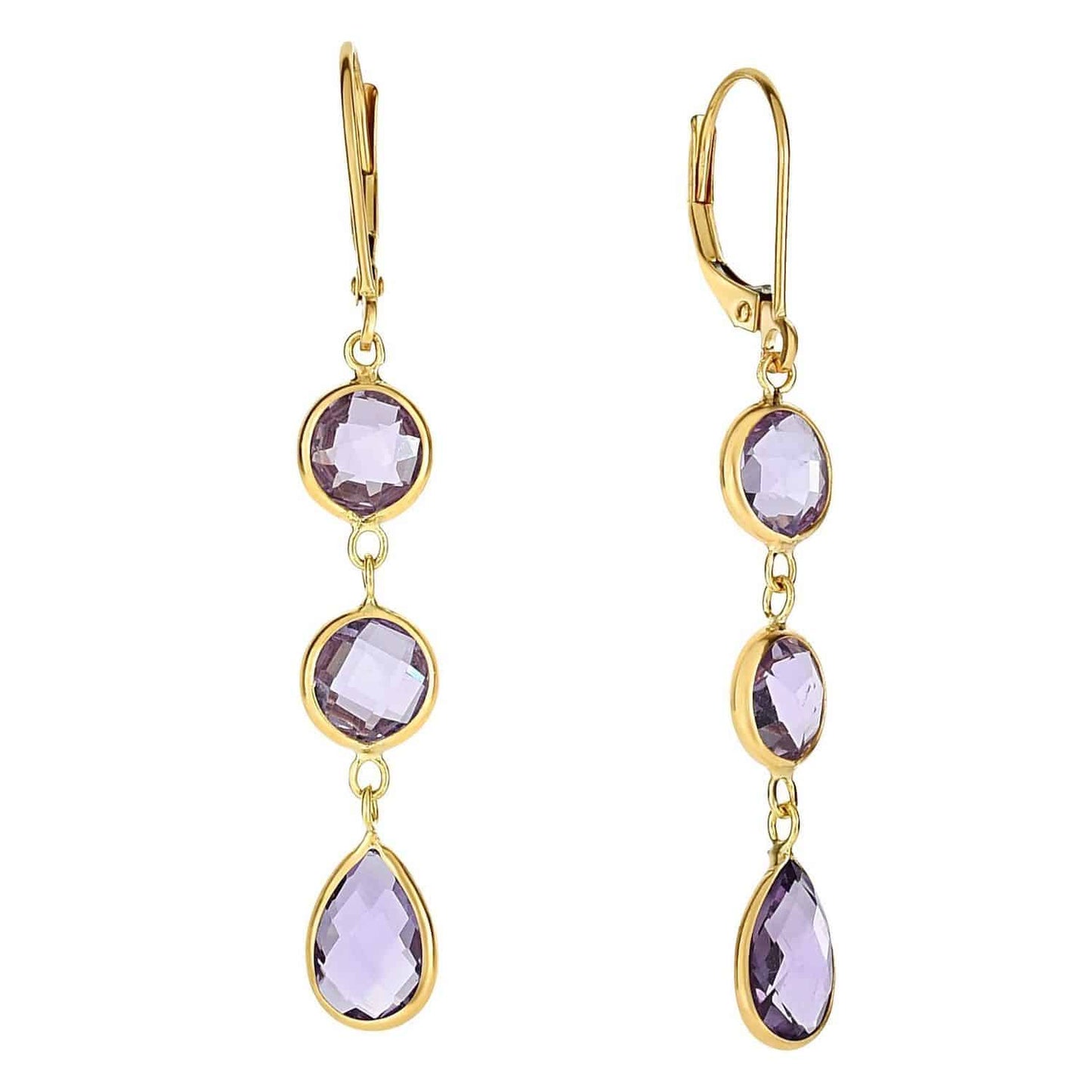 14K Gold Faceted Amethyst Drop  Leverback Earrings 47mm