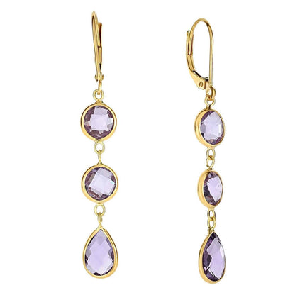 14K Gold Faceted Amethyst Drop  Leverback Earrings 47mm