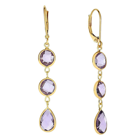 14K Gold Faceted Amethyst Drop  Leverback Earrings 47mm