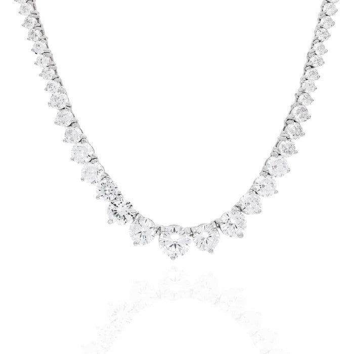52CT CZ White Gold Over Sterling Silver Graduated Tennis Necklace 16"-18"