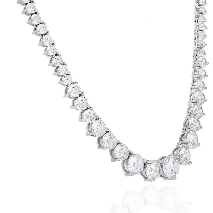 52CT CZ White Gold Over Sterling Silver Graduated Tennis Necklace 16"-18"