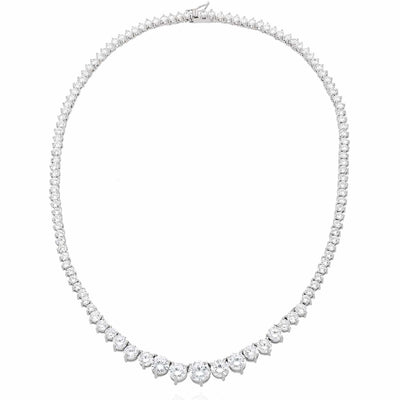 52CT CZ White Gold Over Sterling Silver Graduated Tennis Necklace 16"-18"