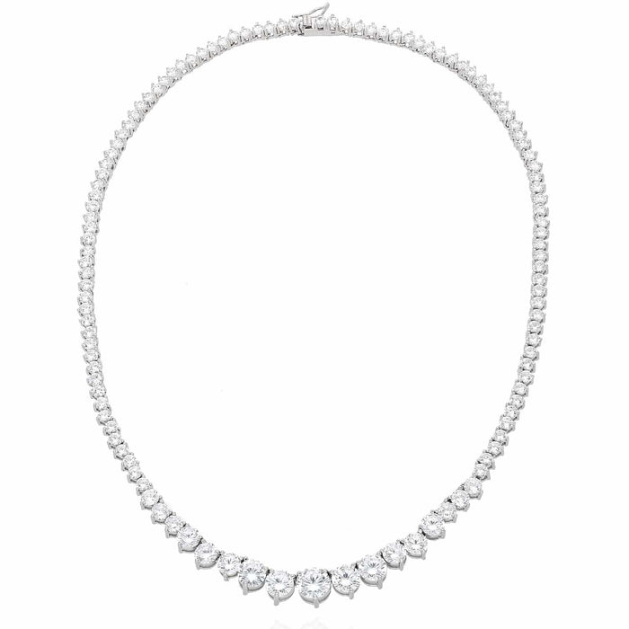 52CT CZ White Gold Over Sterling Silver Graduated Tennis Necklace 16"-18"