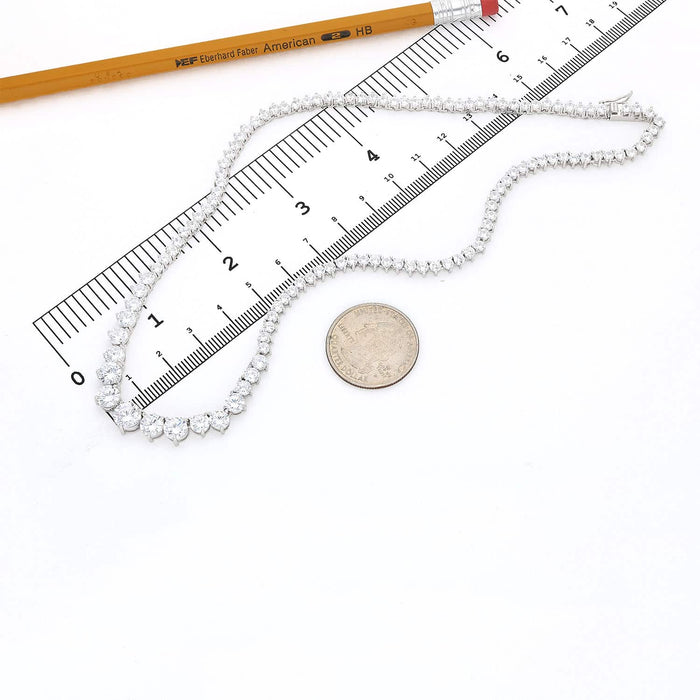 52CT CZ White Gold Over Sterling Silver Graduated Tennis Necklace 16"-18"