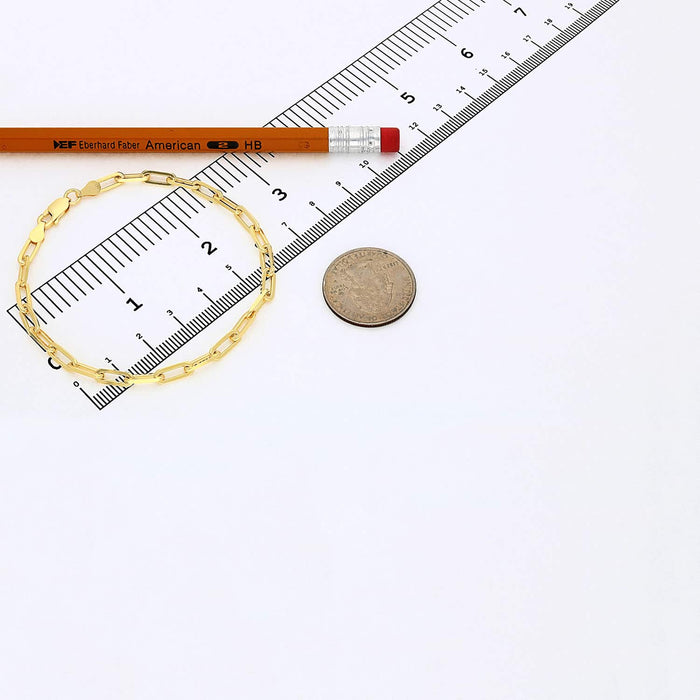 Yellow Gold Over Sterling Silver 4mm Elongated Paperclip Bracelet (Solid Links) 7" 8"