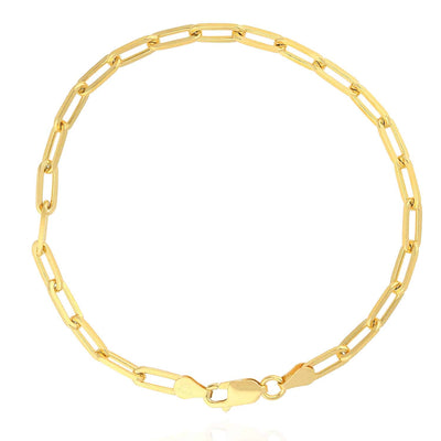 Yellow Gold Over Sterling Silver 4mm Elongated Paperclip Bracelet (Solid Links) 7" 8"