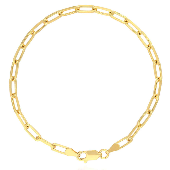Yellow Gold Over Sterling Silver 3mm Paperclip Elongated Bracelet (Solid Links) 7"-8"