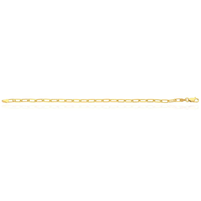 Yellow Gold Over Sterling Silver 3mm Paperclip Elongated Bracelet (Solid Links) 7"-8"