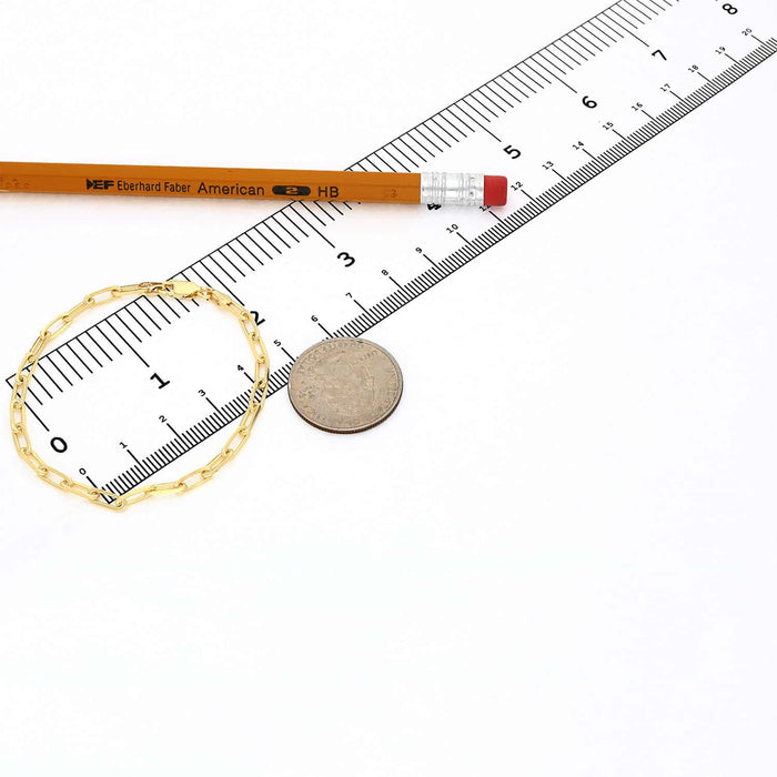 Yellow Gold Over Sterling Silver 3mm Paperclip Elongated Bracelet (Solid Links) 7"-8"