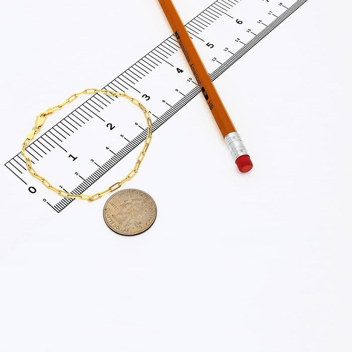 Yellow Gold Over Sterling Silver 2.5mm Elongated Paperclip Bracelet (Solid Links) 7"-8"