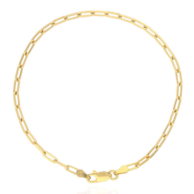 Yellow Gold Over Sterling Silver 2.5mm Elongated Paperclip Bracelet (Solid Links) 7"-8"