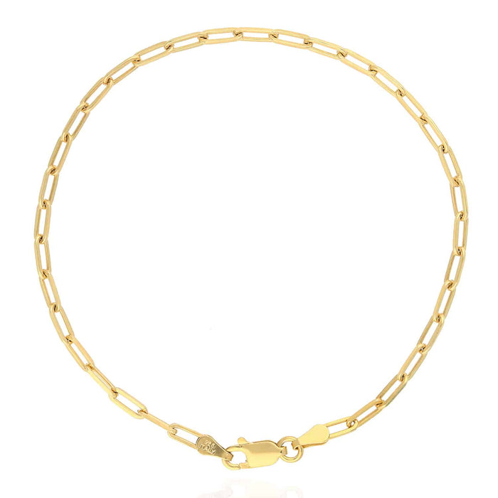 Yellow Gold Over Sterling Silver 2.5mm Elongated Paperclip Bracelet (Solid Links) 7"-8"