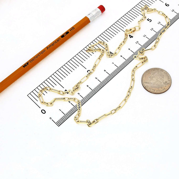 14K Yellow Gold 3mm Figaro Elongated Paperclip Chain (Solid Links) 16"-24"